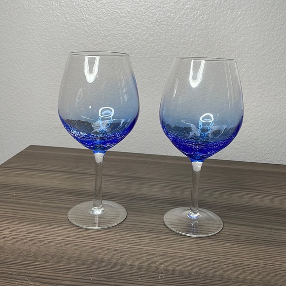 Pier 1 Imports Blue Crackle Wine Glasses
